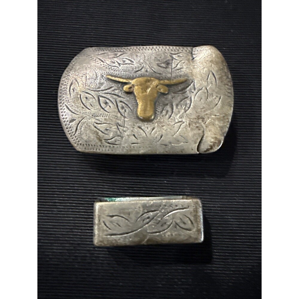 Vintage Ricardo Western Longhorn Buckle and Sterling Keeper for Narrow Belt